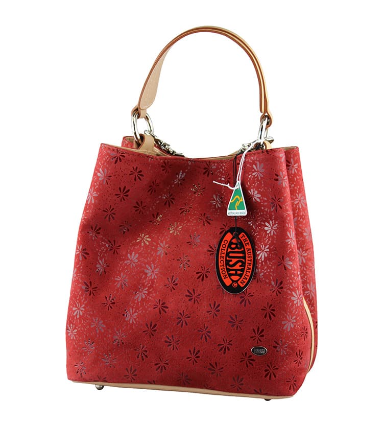 Floral Red Kangaroo Leather Bucket Bag | Australia the Gift | Australian Souvenirs & Gifts