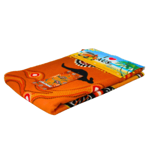 30947 Folded Orange Dot Kangaroo Beach Towel in packaging