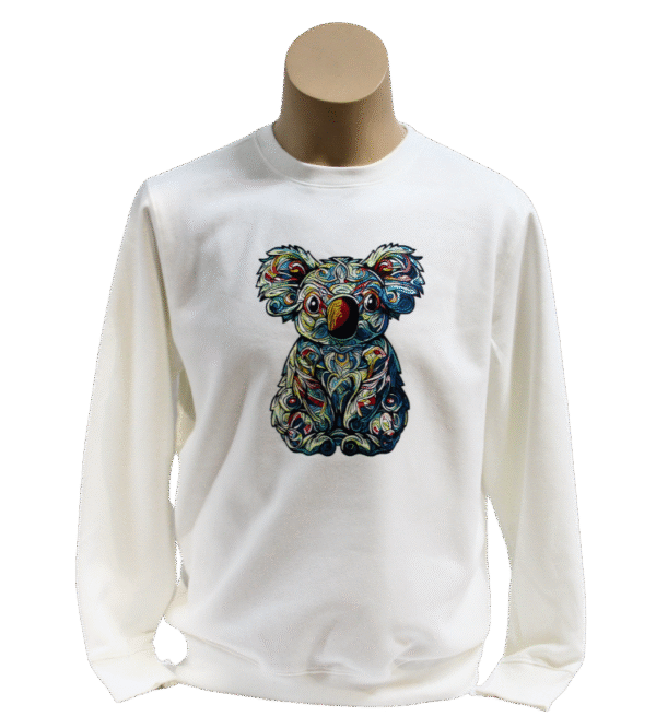 Jumper front with mosaic Koala graphic visible