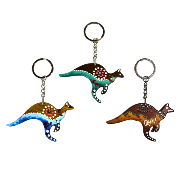 70874 Front of Wooden Dot Kangaroo Keyring Variants