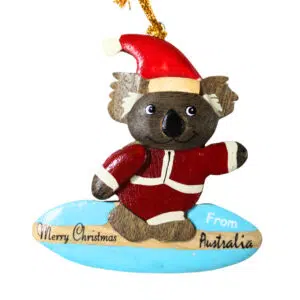 Surfing Santa Koala Christmas Ornament