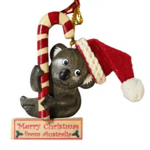 Koala with Candy Cane Christmas Ornament