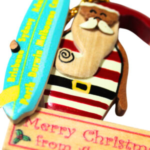 12151 Close Up of Surfing Santa Christmas Decoration