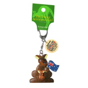 40002 Front of Wooden Kangaroo & Flag Keyring