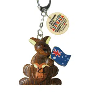 Wooden Kangaroo & Flag Keyring