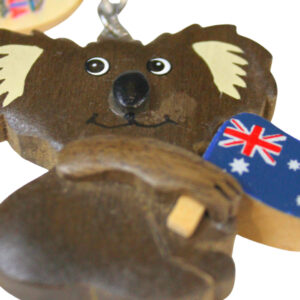 40018 Close Up of Wooden Koala and Flag Keyring