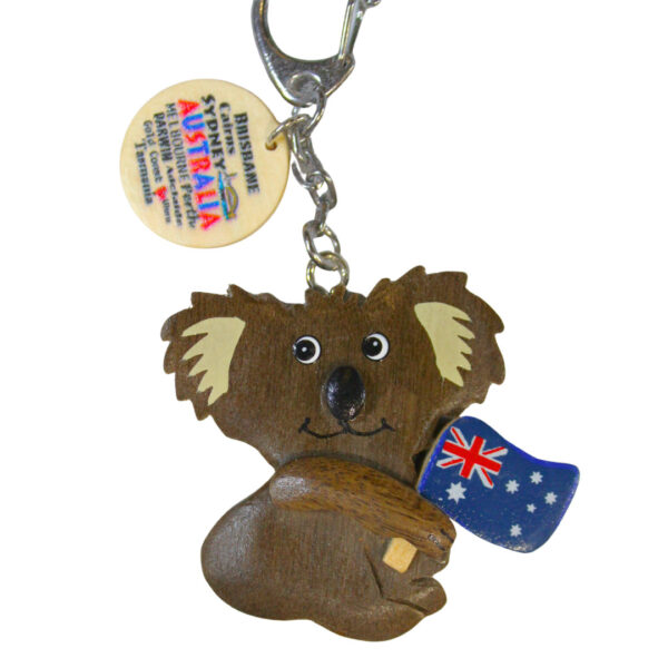 40018 Main Wooden Koala and Flag Keyring