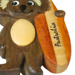 40353 Close Up of Wooden Koala with Surfboard Keyring