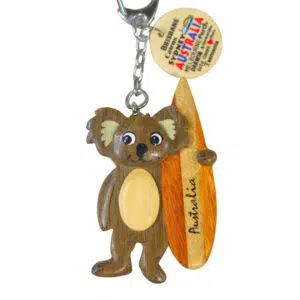 Wooden Koala with Surfboard Keyring