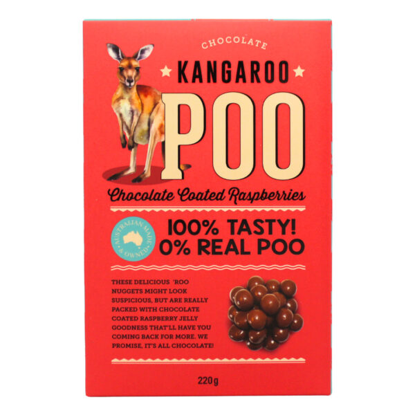 61082 Front of Kangaroo Poo Chocolate Raspberries 220g