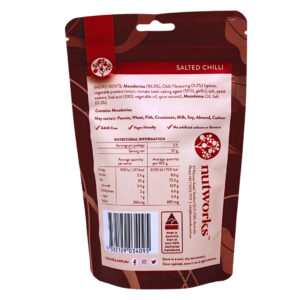 61266 Back of Salted Chili Macadamia Nuts 75g bag