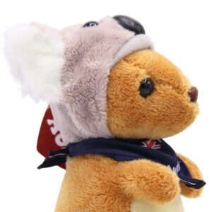10056 Close Up of Kangaroo In Koala Hat Plush Toy