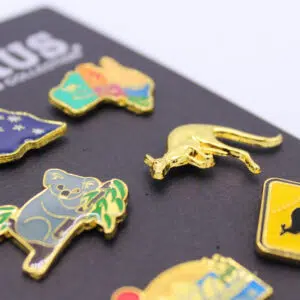 42110 Close Up of Australian Gold and Coloured Icons Clasp Pins