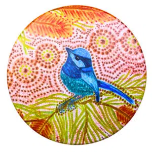 Aboriginal Blue Wren Ceramic Coaster