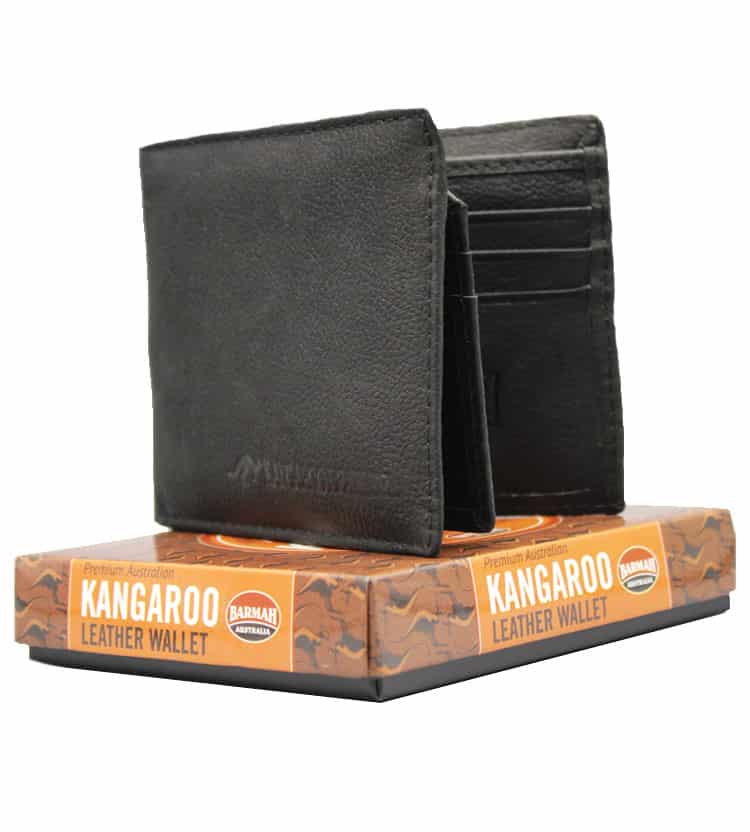 Kangaroo Leather Black Two Fold Wallet | Australia the Gift | Australian Souvenirs & Gifts